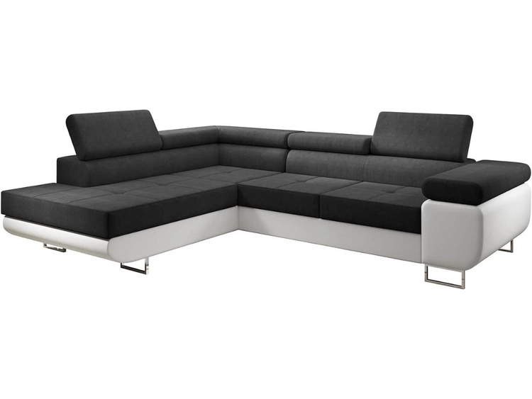 Narożnik lewy z funkcją spania i pojemnikiem Solam L Czarny, Biały