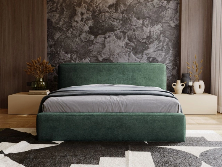 Łóżko tapicerowane z pojemnikiem i stelażem 160x200 cm Monza Zielone