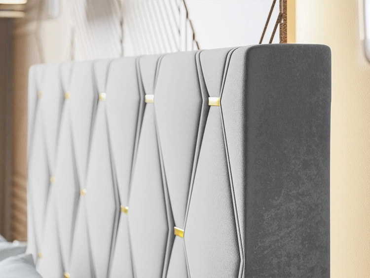 Łóżko tapicerowane z pojemnikiem i stelażem 140x200 Tasso Szare