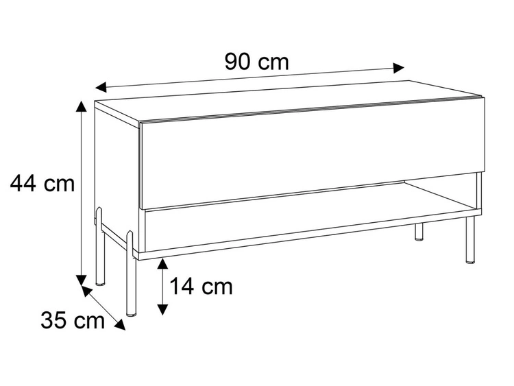 Szafka RTV 90 cm z oświetleniem LED i złotymi metalowymi nóżkami Aurelie Kaszmir połysk