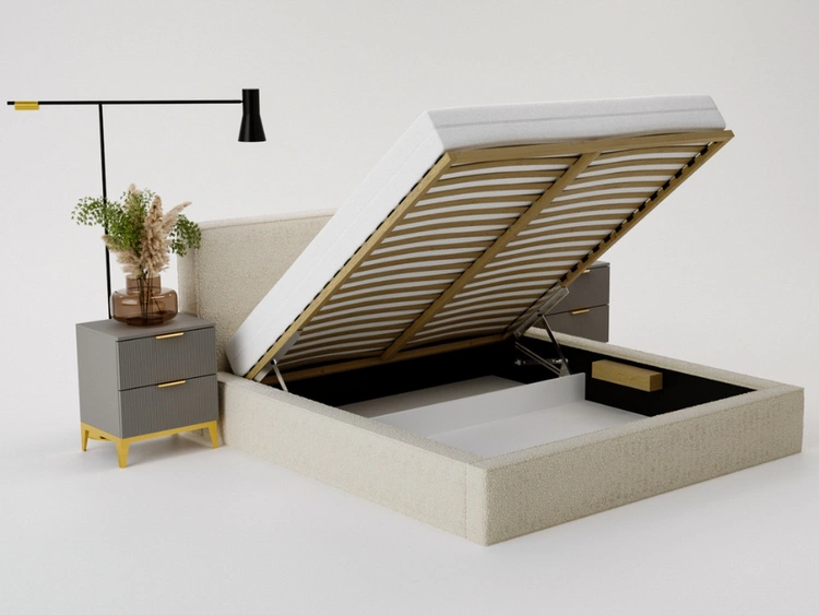 Łóżko tapicerowane z pojemnikiem i stelażem 180x200 Monaco Beżowe