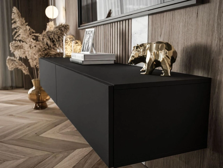 Szafka RTV dwudrzwiowa wisząca 175 cm z oświetleniem LED Sorelle czarny mat