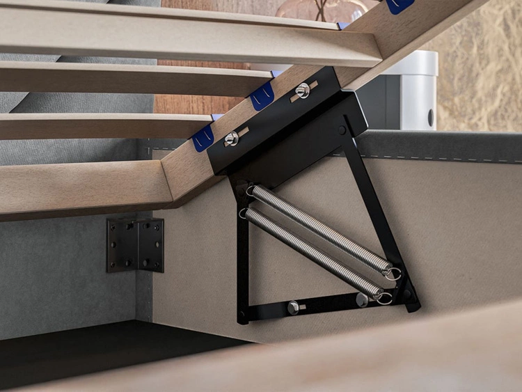 Łóżko tapicerowane z pojemnikiem i stelażem 140x200 Orlo jasnoszare