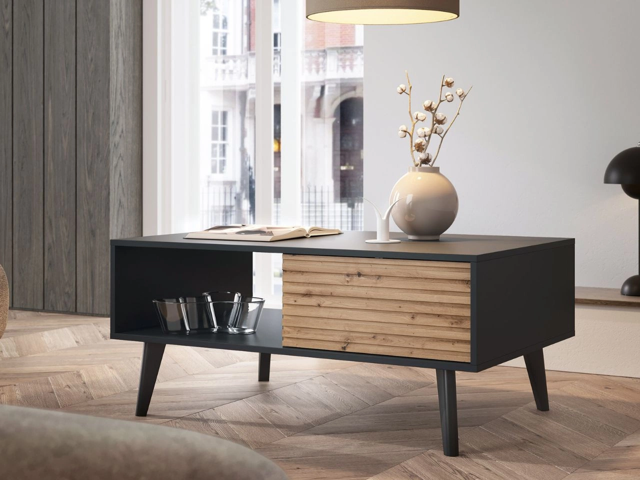 Stolik kawowy z szufladą Astro Czarny