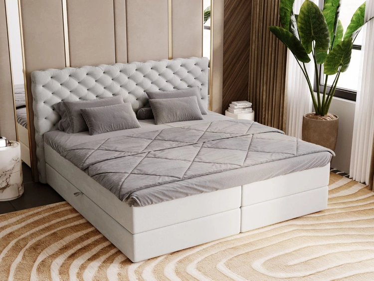 Łóżko kontynentalne z pojemnikiem na pościel 140x200 Bergamo jasnoszare