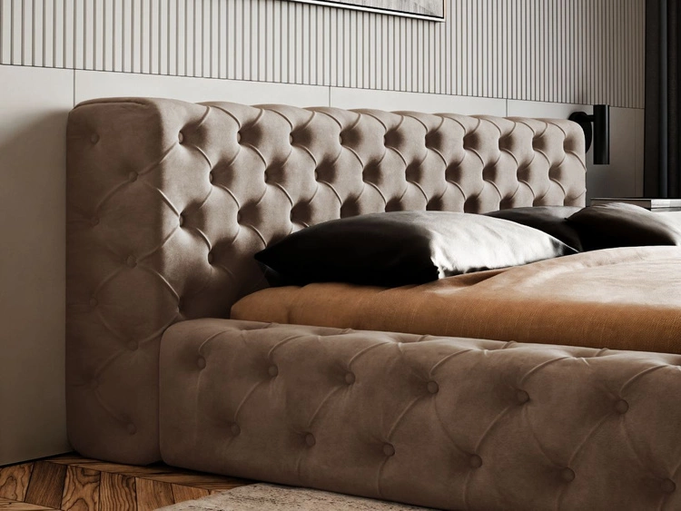 Łóżko tapicerowane z pojemnikiem i stelażem 120x200 cm Palini Brązowe