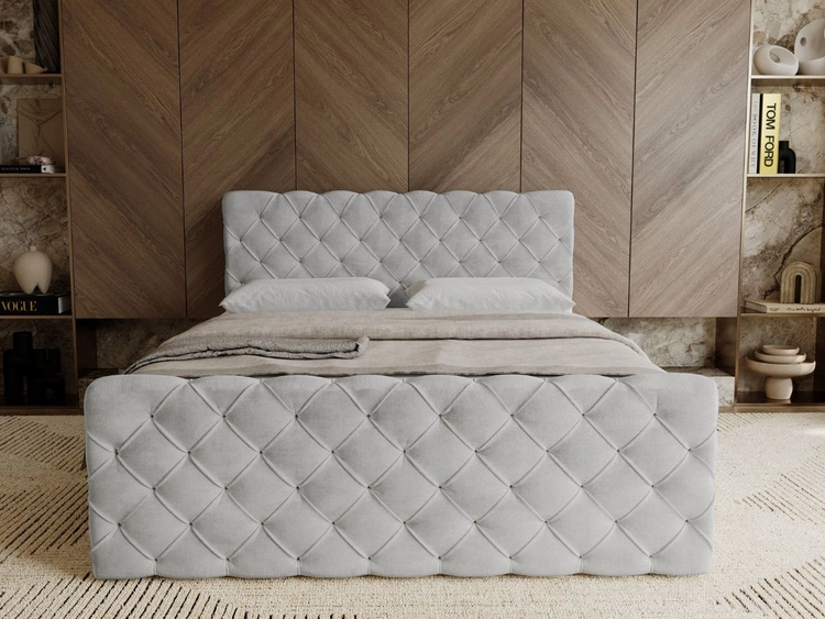 Łóżko kontynentalne z pojemnikiem na pościel 140x200 Lunaris Jasnoszare