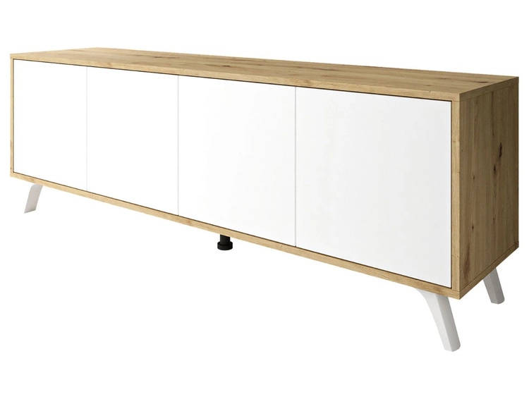 Szafka RTV pod telewizor z drzwiczkami i białymi nogami Vivance Biały i dąb artizan