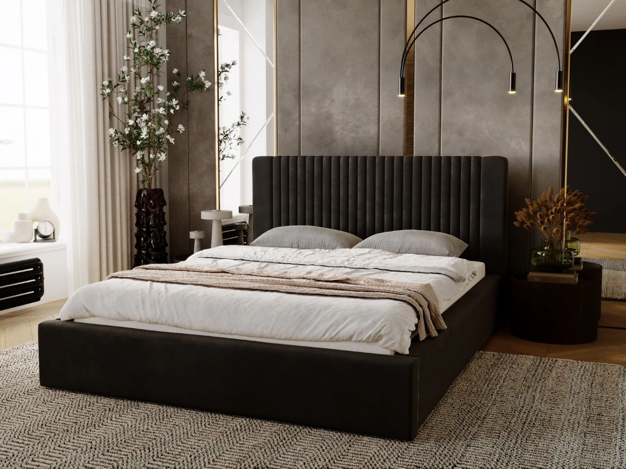 Łóżko tapicerowane z pojemnikiem i stelażem 160x200 Malmo Brązowy