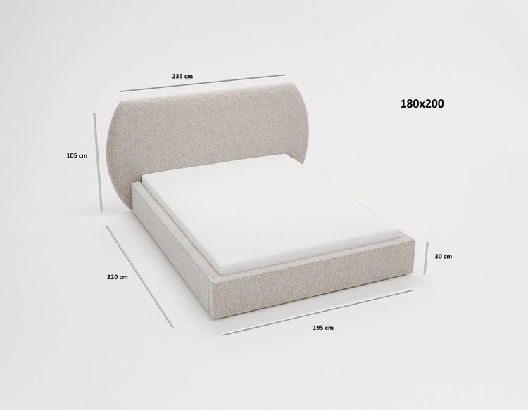 Łóżko tapicerowane z pojemnikiem i stelażem 180x200 cm Blossom Kremowe