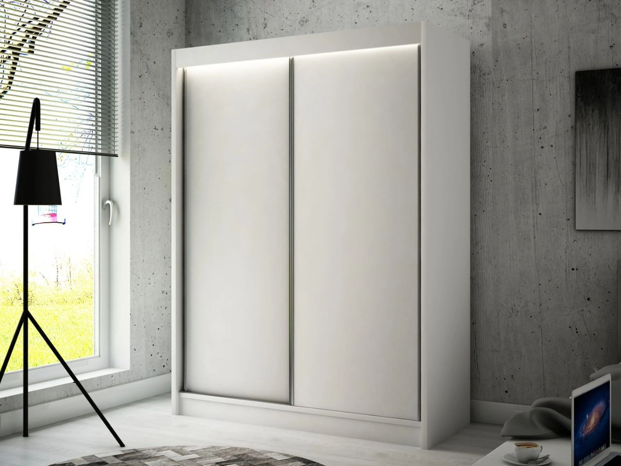 Szafa przesuwna 150 cm z oświetleniem LED Diano Biała