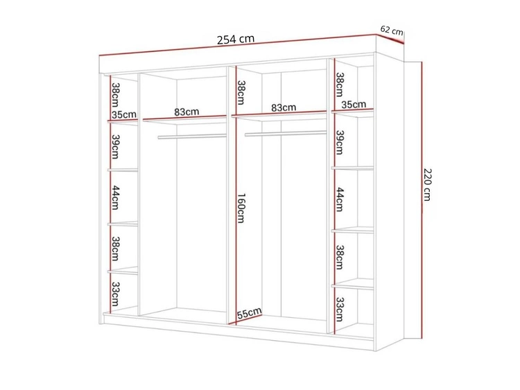 Szafa dwudrzwiowa z drzwiami przesuwnymi i nadstawką 254 cm Nuveo Biały połysk