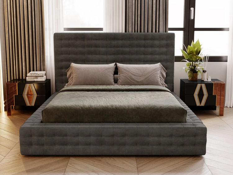 Łóżko tapicerowane z pojemnikiem i stelażem 180x200 Barbados Ciemnoszare