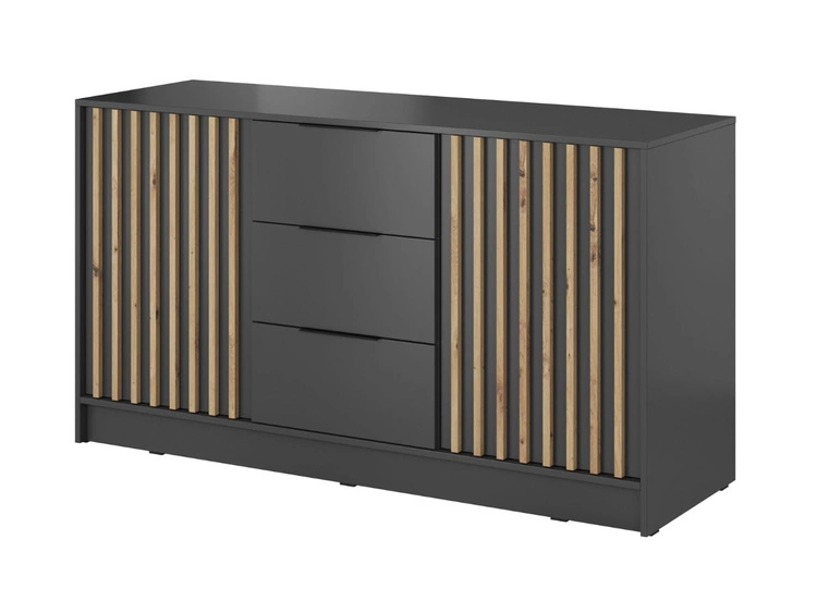 Komoda z drzwiami i szufladami 155 cm Macron Grafitowa z lamelami