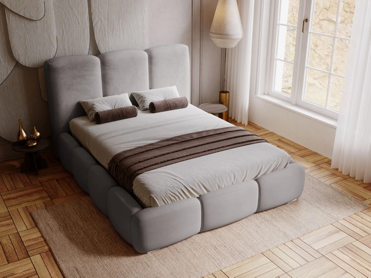 Łóżko tapicerowane z pojemnikiem i stelażem 120x200 cm Bubble Szare