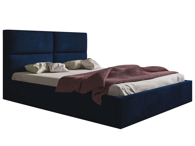 Łóżko tapicerowane z pojemnikiem i stelażem 180x200 Marad granatowe