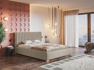 Łóżko tapicerowane z pojemnikiem i stelażem 160x200 Toscania Beżowe