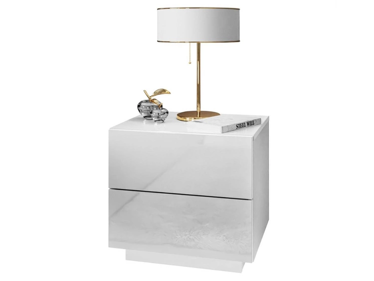 Stolik nocny z dwoma szufladami Nuveo Lux Biały Połysk