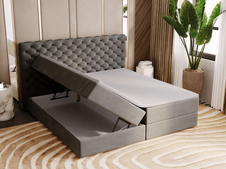 Łóżko kontynentalne z pojemnikiem na pościel 200x200 Bergamo ciemnoszare