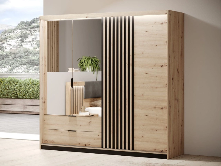 Pojemna szafa Turia 220 cm z lamelami Dąb Artisan i Antracyt