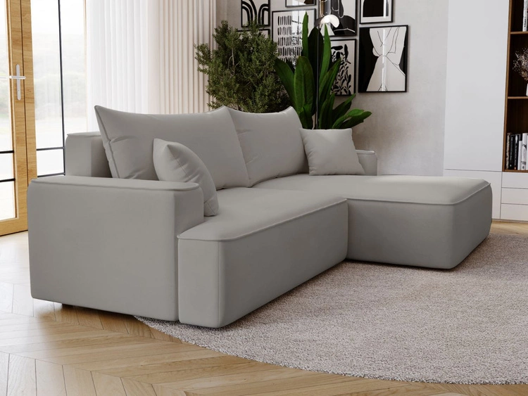 Narożnik L Prawy z funkcją spania i pojemnikiem California Jasnoszary