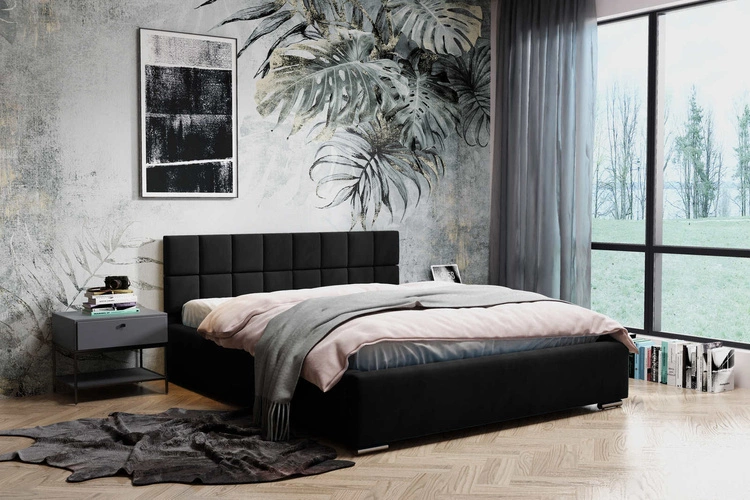 Łóżko tapicerowane nowoczesne 140x200 Hugo Czarny