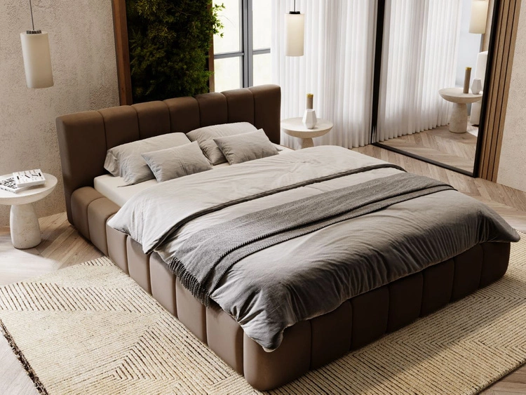 Łóżko tapicerowane z pojemnikiem i stelażem 140x200 Split Brązowy