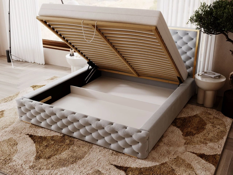 Łóżko tapicerowane z pojemnikiem i stelażem 120x200 Wave Szary