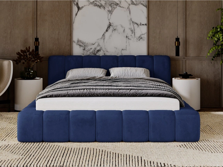 Łóżko tapicerowane z pojemnikiem na pościel 180x200 Ibiza Ciemnoniebieskie