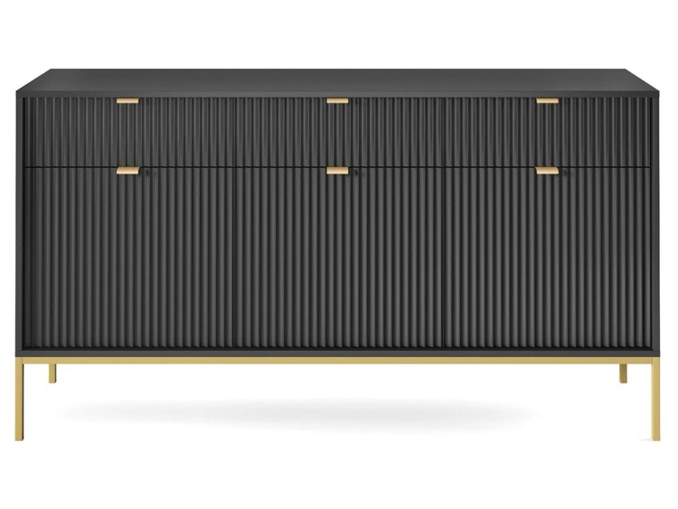Komoda z drzwiami i szufladami Amber czarna na złotych nogach