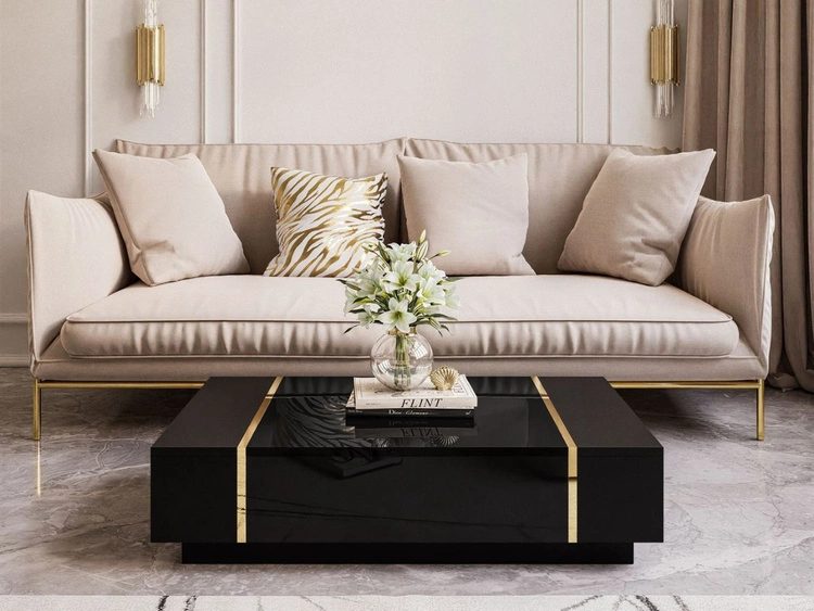 Zestaw mebli do salonu w stylu glamour Lunelie Czarny połysk