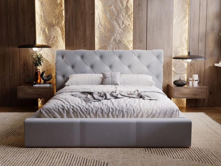 Łóżko tapicerowane z pojemnikiem i stelażem 200x200 Milano Szary