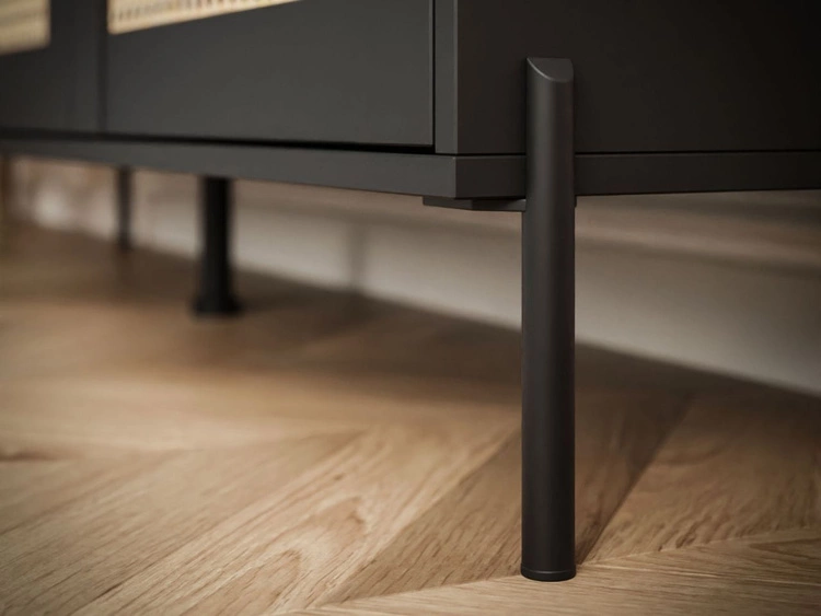 Szafka RTV boho dwudrzwiowa na metalowych nogach Bellance czarna