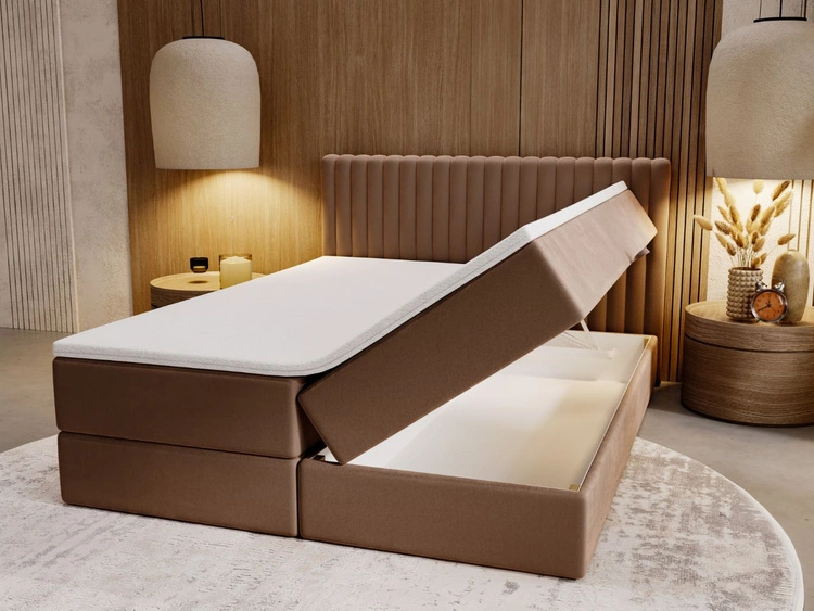 Łóżko kontynentalne z pojemnikiem na pościel 140x200 Marbella brązowe