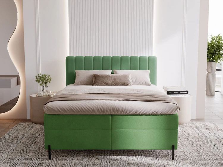 Łóżko kontynentalne z pojemnikiem na pościel 140x200 Primavera Zielone