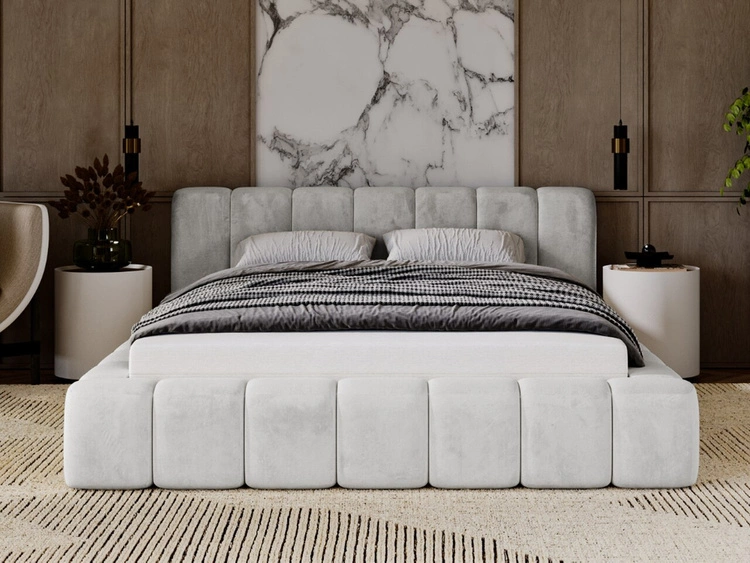 Łóżko tapicerowane z pojemnikiem na pościel 160x200 Ibiza Jasnoszare