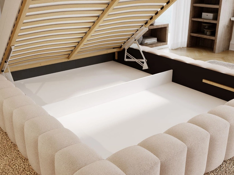 Łóżko tapicerowane z pojemnikiem i stelażem 120x200 cm Rotto Beżowe