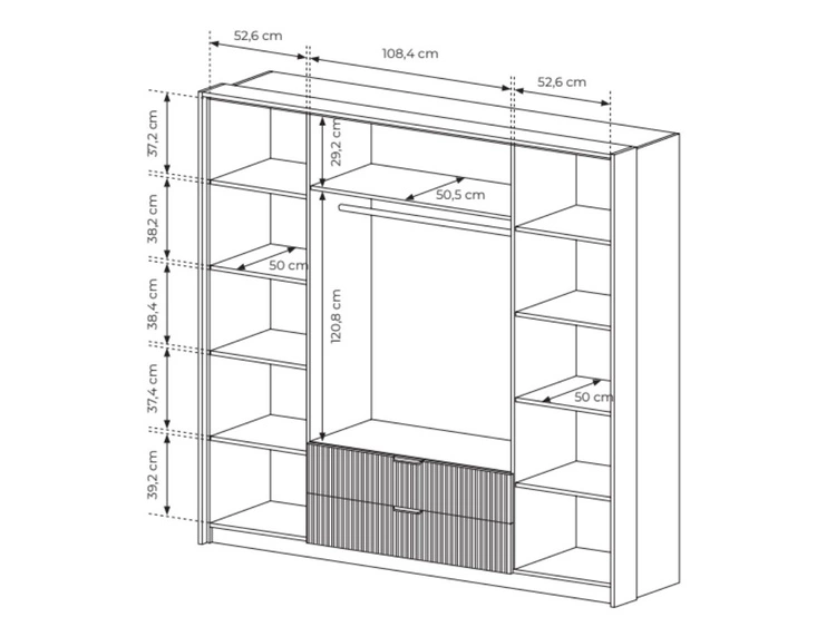 Szafa czterodrzwiowa z drzwiami uchylnymi Bolzano Dąb Bałtycki, Czarna