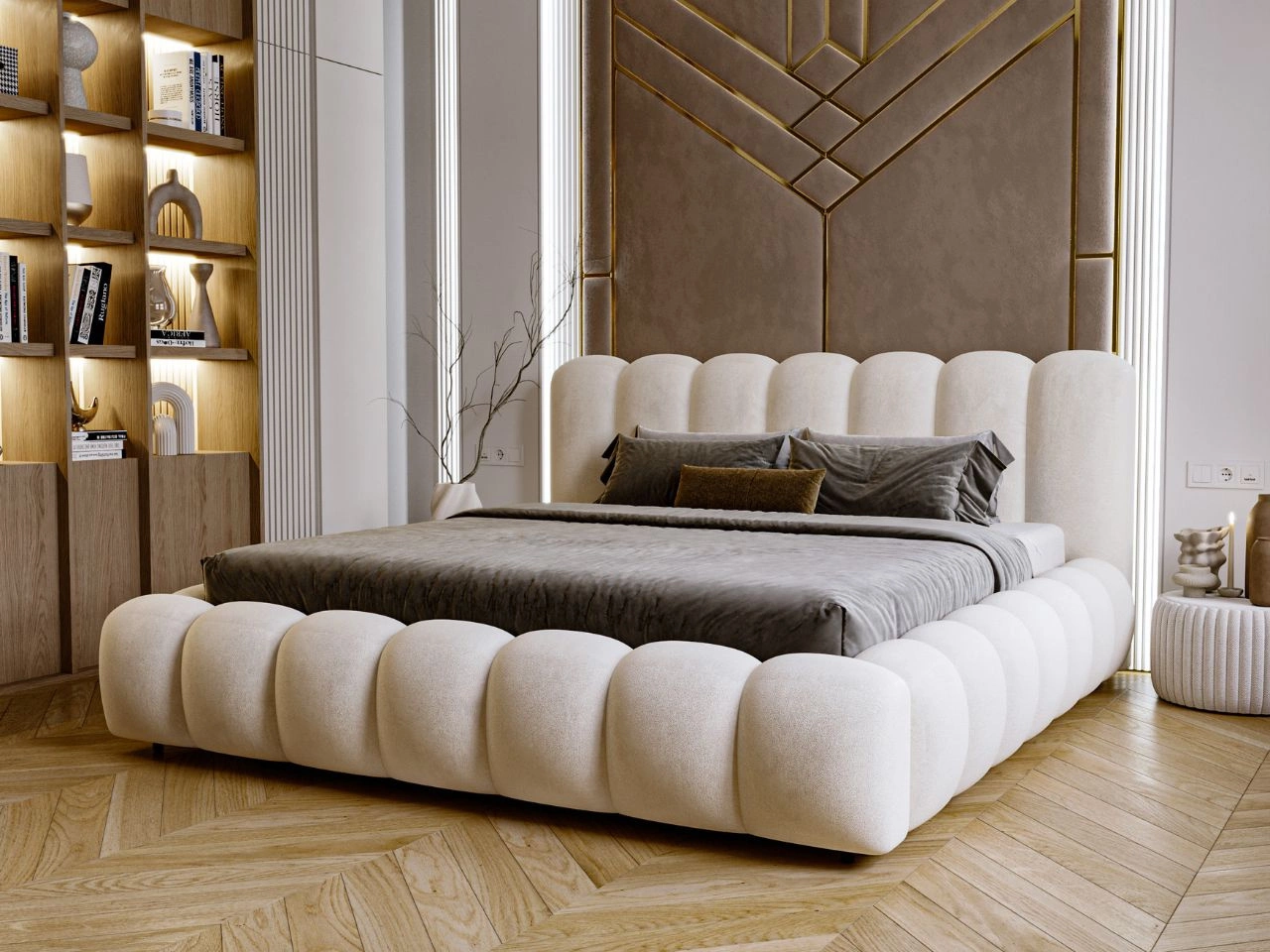 Łóżko tapicerowane z pojemnikiem i stelażem 160x200 Averia Beżowy