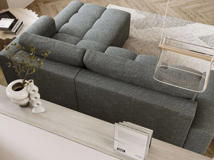 Narożnik L prawy z funkcją spania i pojemnikiem Lana Szary