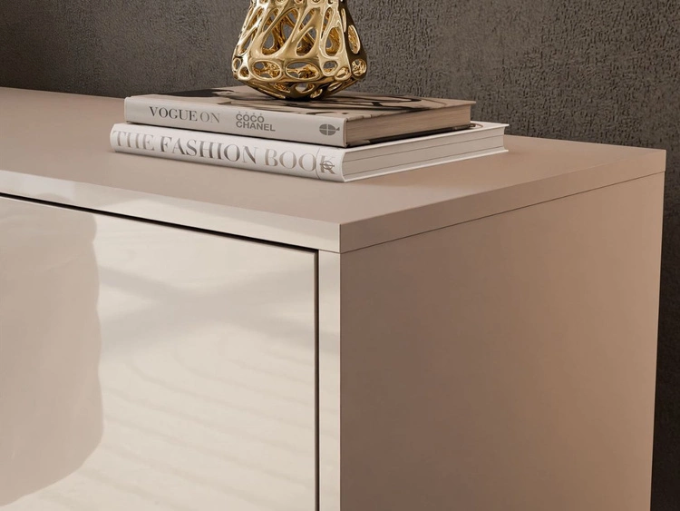 Szafka RTV glamour pod telewizor z drzwiczkami na złotych prostych nogach Vivance Kaszmir połysk