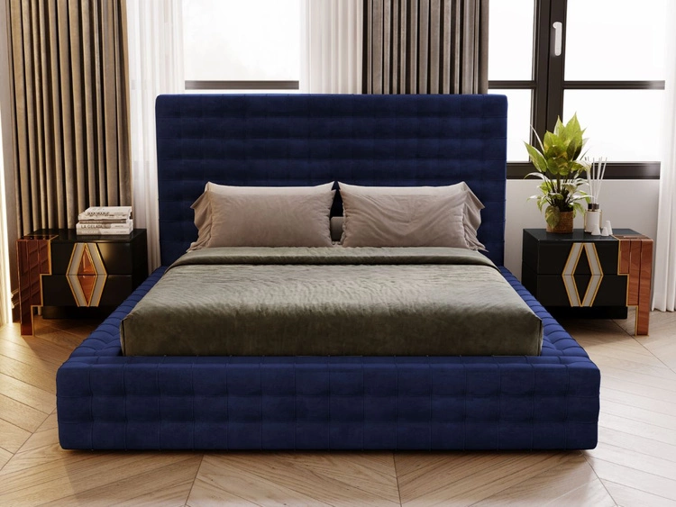 Łóżko tapicerowane z pojemnikiem i stelażem 140x200 Barbados Niebieskie