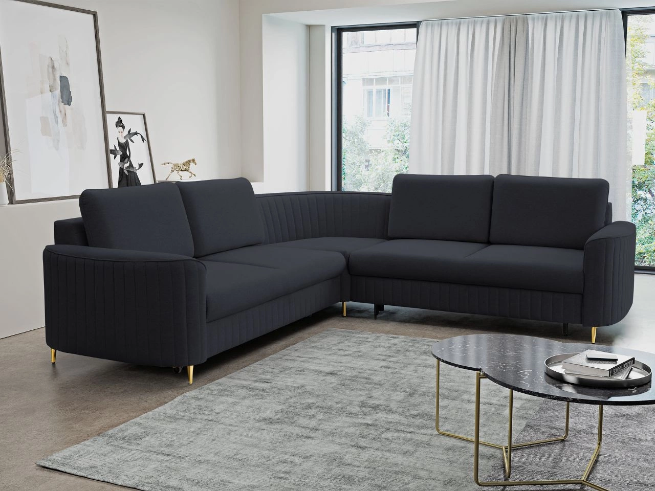 Narożnik L Lewy z funkcją spania i pojemnikiem Limon Ciemny niebieski