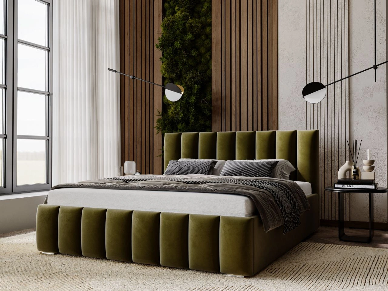 Łóżko tapicerowane z pojemnikiem i stelażem 180x200 Neos Zielone