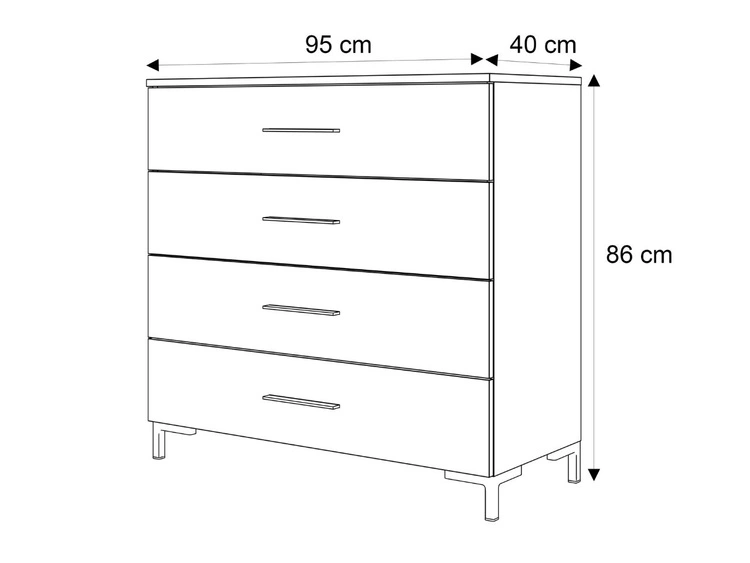 Komoda z czterema szufladami i oświetleniem LED na złotych nóżkach Nuveo Biały połysk