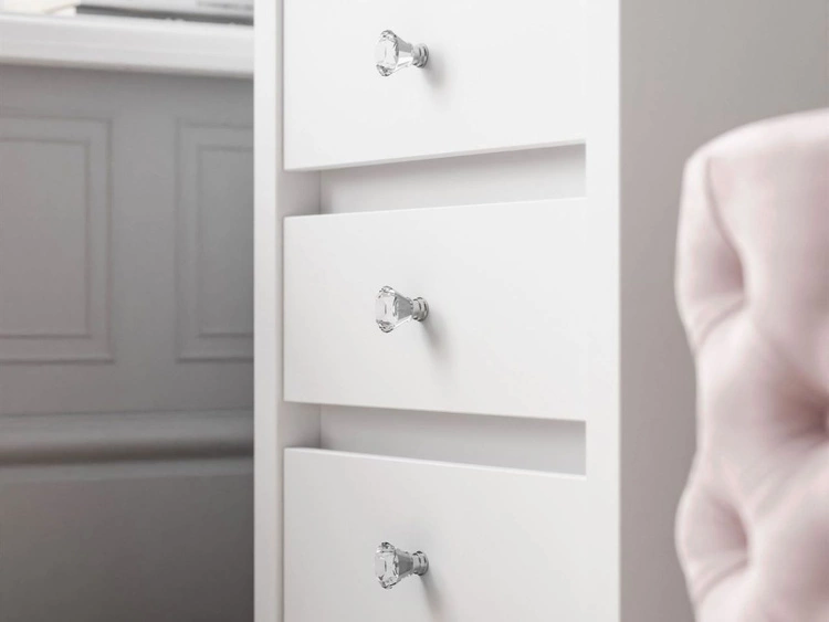 Toaletka z szufladami z kryształowymi uchwytami i oświetleniem LED Nesso biały mat