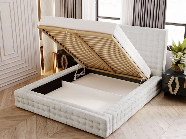 Łóżko tapicerowane z pojemnikiem i stelażem 180x200 Barbados Kremowe