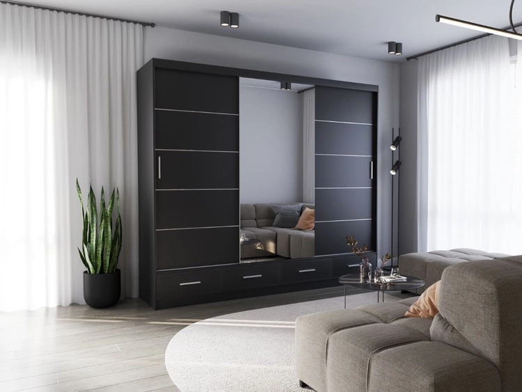 Szafa trzydrzwiowa z drzwiami przesuwnymi 250 cm Fiore Czarna