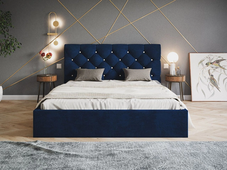 Łóżko tapicerowane z pojemnikiem i stelażem 180x200 Selva Ciemny niebieski