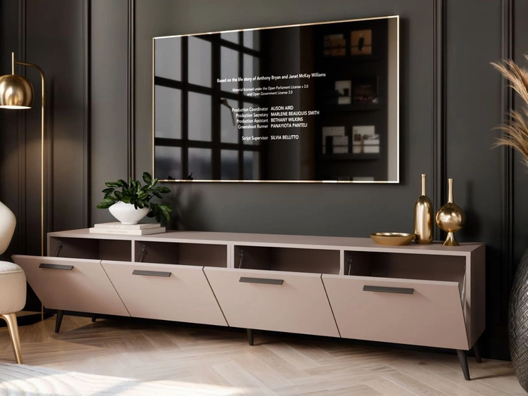 Szafka RTV pod telewizor z drzwiczkami na czarnych nóżkach 200 cm Noaé Kaszmir